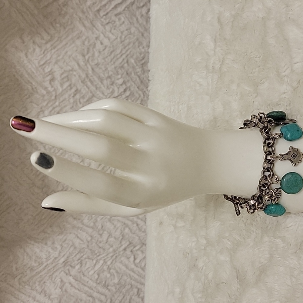Silver Turqoise Charm Bracelet - Picture 7 of 9